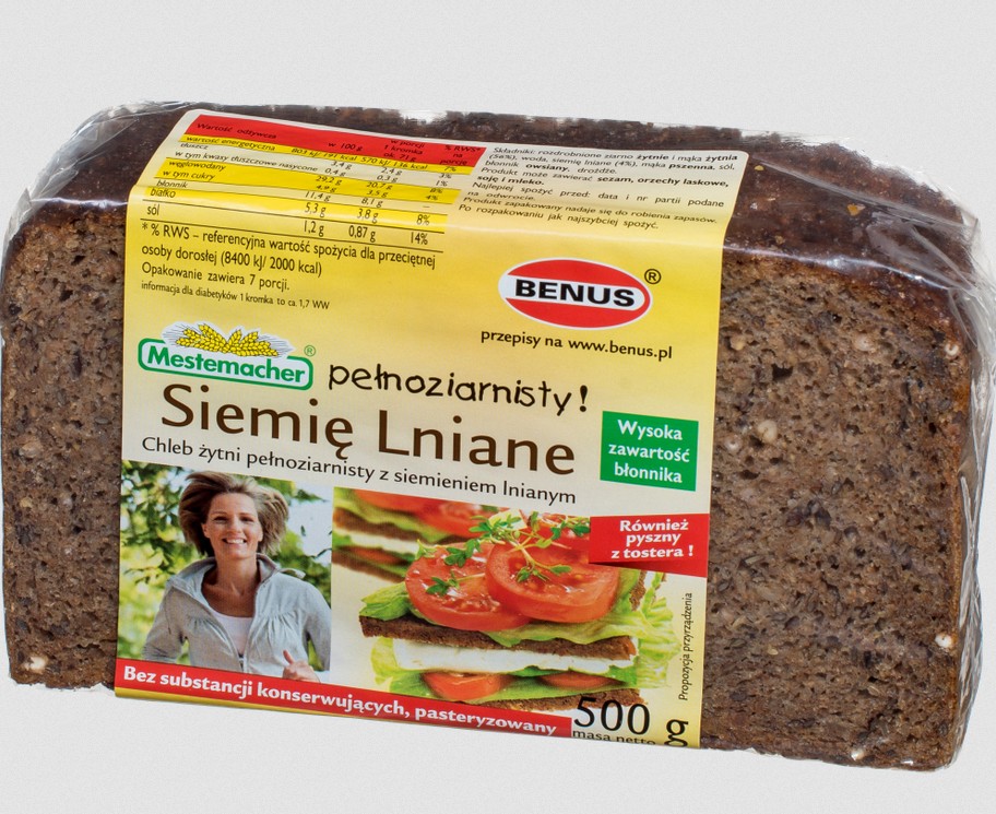 Chleb zytni siemie lniane / Whole rye bread with flaxeeds 500g (037EX)  (12/cs)