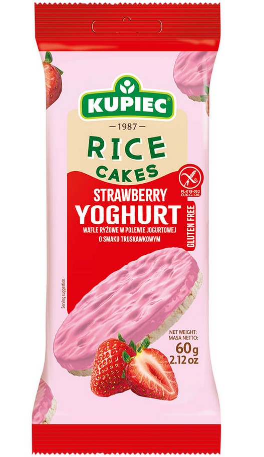 Wafle ryzowe truskawka w polewie jogurtowej / Rice cakes strawberry with yoghurt coating 60 g