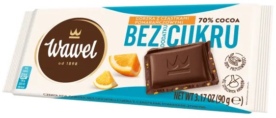 Czekolada Bez Cukru Gorzka  z pomarancza / Sugar Free Dark Chocolate with Orange 90g
