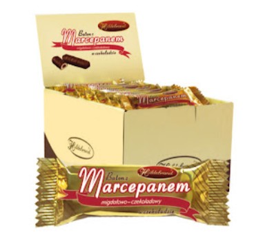 Baton z marcepanem migdalowo-czekoladowy w czekoladzie / Almond-chocolate marzipan bar in chocolate 35g (48/cs)